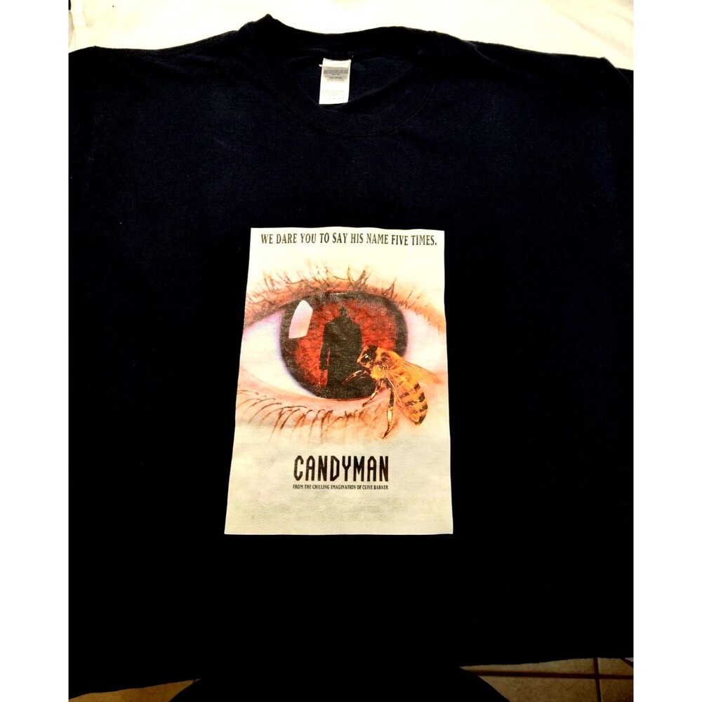 CANDYMAN  w Bee We Dare you to say His Name Five Times Black Crew T-Shirt Size L